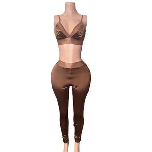 Satin Brown Two-Piece Jumpsuit Set